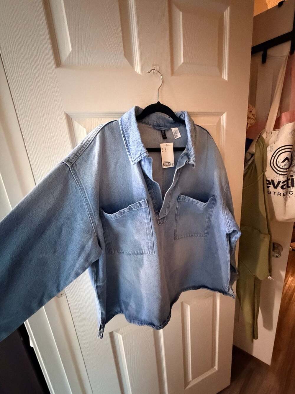 H&M Oversized Denim Shirt Size XL Light Blue Pullover